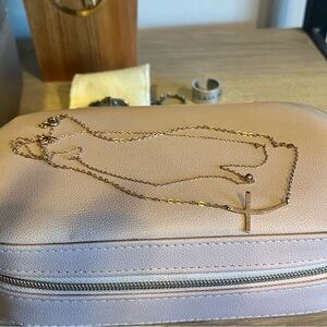 Rose gold cross and ball double necklace